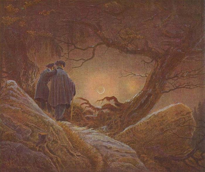  Two men contemplating the Moon